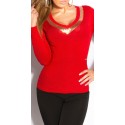 Sexy v-cut-sweater IN-037 κοκκινο