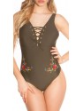 Sexy swimsuit with lacing and embroidery GL-393 khaki