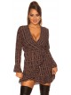 dress in wrap look with flounce & patter K3811-Nn BROWN