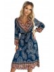 Φόρεμα 510-1 Pleated midi dress with a neckline blue and brown