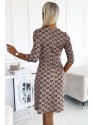 Φόρεμα 420-3 MARY Dress with golden zippers - beige with a black pattern