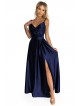 Φόρεμα 299-12 CHIARA elegant satin maxi dress with straps - navy blue