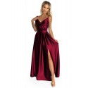 Φόρεμα 299-13 CHIARA elegant satin maxi dress with straps - Burgundy