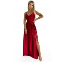 Φόρεμα 299-14 CHIARA elegant satin maxi dress with straps - red
