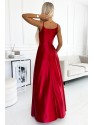 Φόρεμα 299-13 CHIARA elegant satin maxi dress with straps - Burgundy