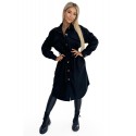 Παλτό 493-2 Warm coat with pockets, buttons and tie at the waist - black
