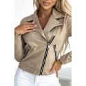 jacket 481-1 Long-sleeved suede jacket with zippers - beige