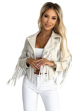 jacket 482-1 Short jacket with fringes made of soft eco leather - beige