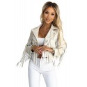 jacket 482-1 Short jacket with fringes made of soft eco leather - beige