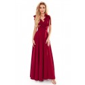 Φόρεμα 405-1 ELENA Long dress with a neckline and ties on the shoulders - Burgundy