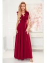 Φόρεμα 309-4 AMBER elegant lace long dress with a neckline - dirty pink