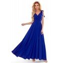 Φόρεμα 405-2 ELENA Long dress with a neckline and ties on the shoulders - blue
