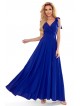 Φόρεμα 405-2 ELENA Long dress with a neckline and ties on the shoulders - blue