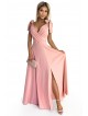 Φόρεμα 405-3 ELENA Long dress with a neckline and ties on the shoulders - dirty pink