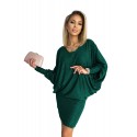 Φόρεμα 402-2 Bat dress with a neckline - green with glitter