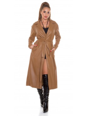 SEXY LEATHER LOOK COAT WITH BELT PINK