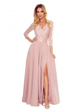 Φόρεμα 309-6 AMBER elegant lace long dress with a neckline - navy blue