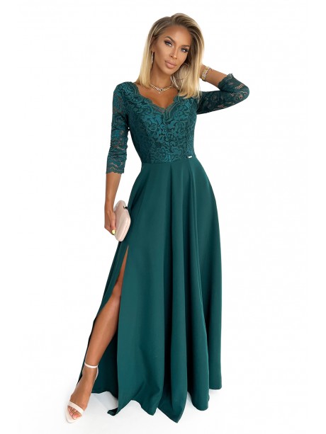 Φόρεμα AMBER elegant lace long dress with a neckline - Royal blue