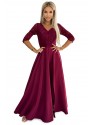 Φόρεμα 309-8 AMBER lace, elegant long dress with a neckline and leg slit - red