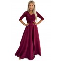 Φόρεμα 309-9 AMBER elegant long maxi dress with lace neckline - burgundy